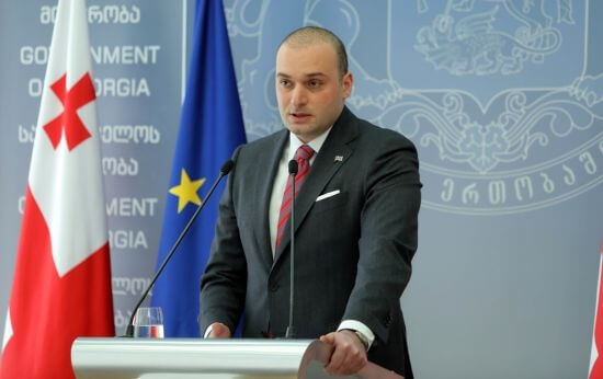 رئيس الوزراء أثناء المؤتمر الصحفي ، مصدر الصورة : وزارة التعليم الجورجية