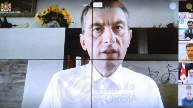 تلفزيون إيميدي في لقاء بالفيديو مع رئيس وزراء جورجيا جيورجي جاخاريا عقب إصابته بفيروس كورونا - صورة أرشيفية